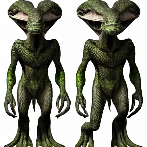 Prompt: erectus alien sentient race of reptiles, highly detailed