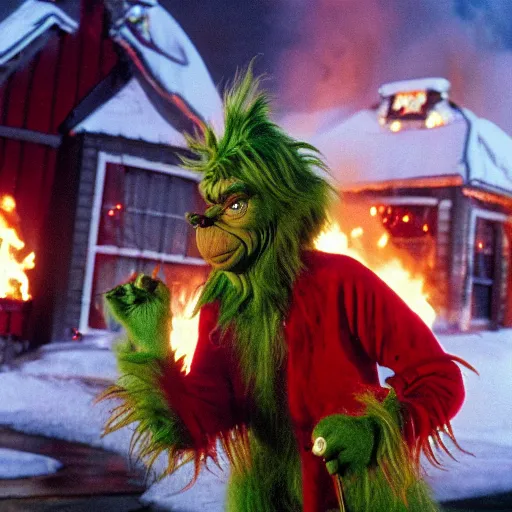 Image similar to the grinch committing arson in whoville