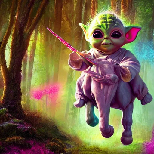 Whimsical UltraCute Baby Yoda in Fairytale Landscape · Creative