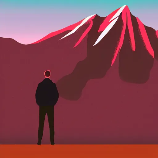 Image similar to man standing up in the mountains, album cover design illustration digital art