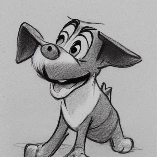 Image similar to milt kahl pencil sketch of happy mini schnauzer cartoon lady and the tramp style