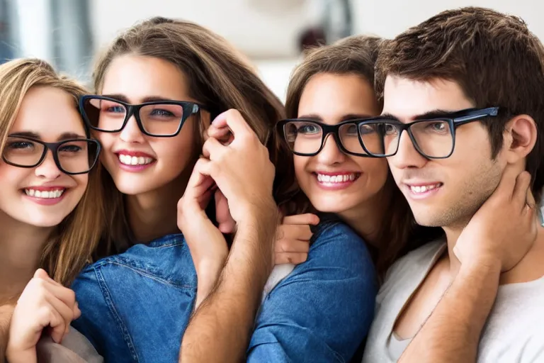 Prompt: girls feeling attracted by a guy with glasses, hd, high detailed