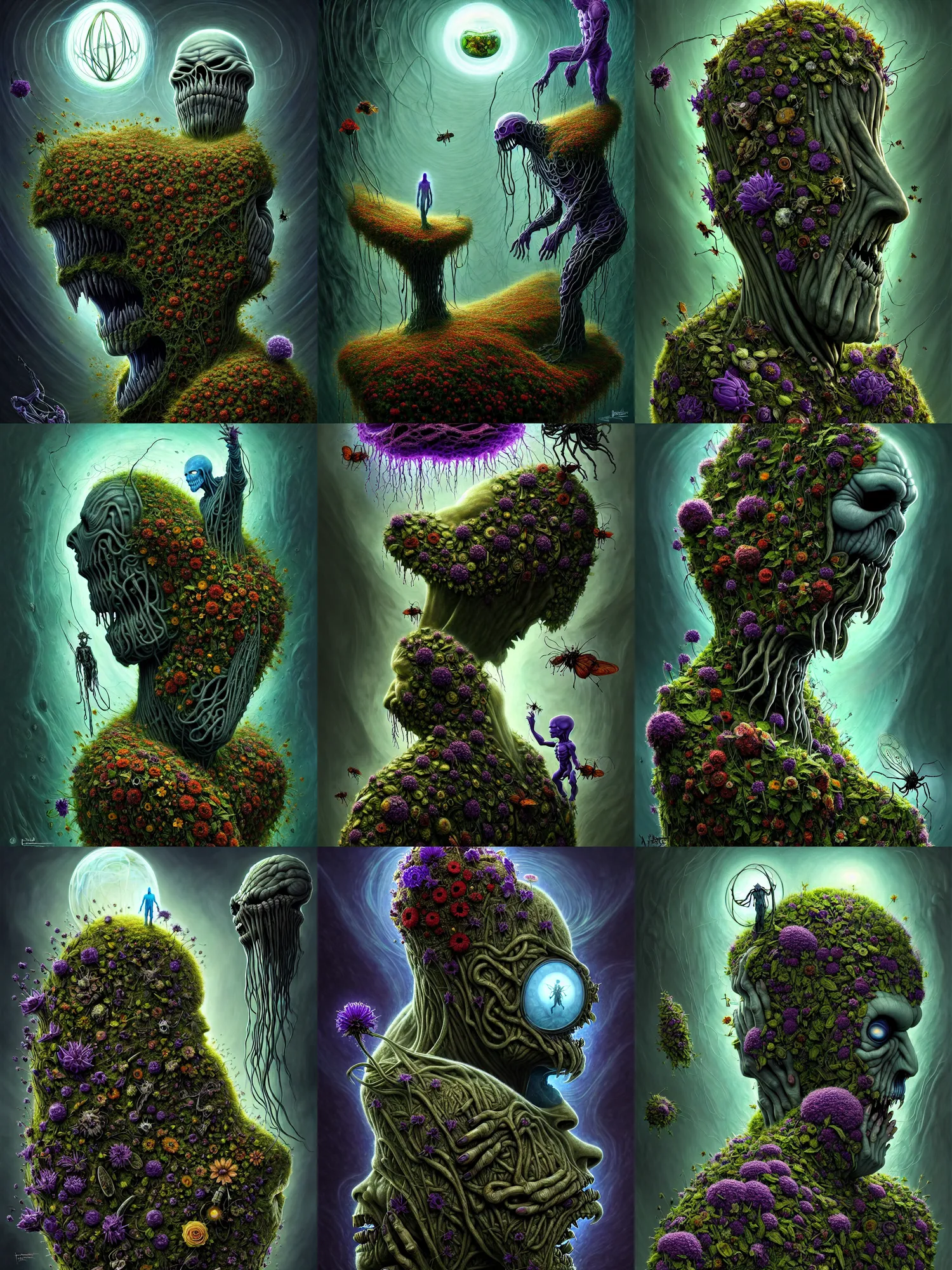 Image similar to the platonic ideal of flowers, salvia divinorum, insects and empathy cletus kasady ultimate carnage thanos dementor wild hunt doctor manhattan chtulu nazgul mandelbulb davinci, d & d, fantasy, ego death, detailed, intricate, hyperrealism, intense, scary, decay, art by artgerm gediminas pranckevicius