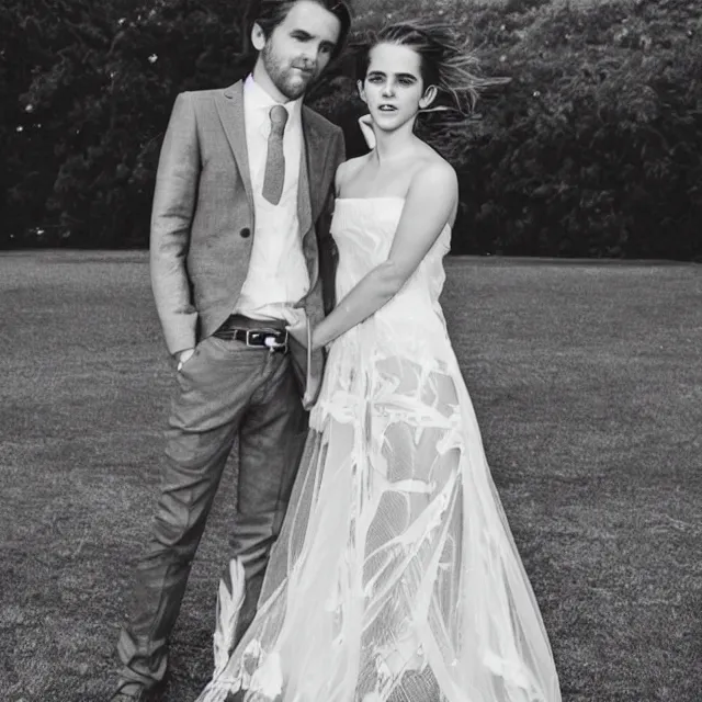 Prompt: emma watson instagram couple's wedding photo shoot, closeup photo