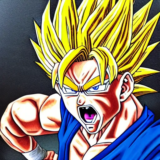 Image similar to ultra realistic portrait painting of bernie sanders as super saiyan goku, art by akira toriyama, 4 k, dragon ball artstyle, cel shaded, highly detailed, epic lighting