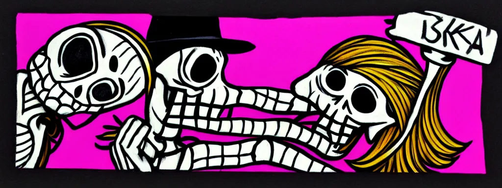 Image similar to ska skeleton and girlfriend, 8 0 s checkerboard 6 6 6, digital art, chalk, ultra detailed by tara mcpherson and gary houston, 5 0 mm