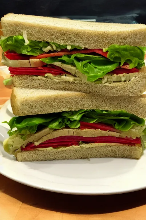 Image similar to alien sandwich, yellow meat and lettuce