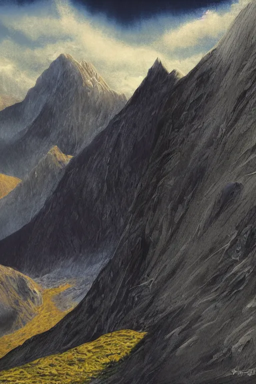 Image similar to Crib Goch ridge rays epic art cinematic climbing digital painting