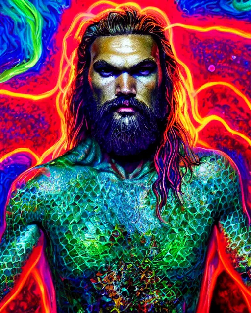 Prompt: portrait ultra dimensional aquaman jason mamoa entity, accidentally tripping on dmt and acid, psychedelic experience, overwhelming psychosis of self realization and burning awakening, ultra high definition, unreal engine 5, hyperrealism, masterpiece composition, by casey weldon, barclay shaw 8 k photorealistic