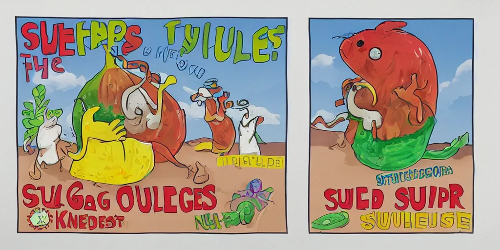 Image similar to a campaign poster for kindergardeners that reads SLUGS TASTE LIKE THE FUTURE!, concept art