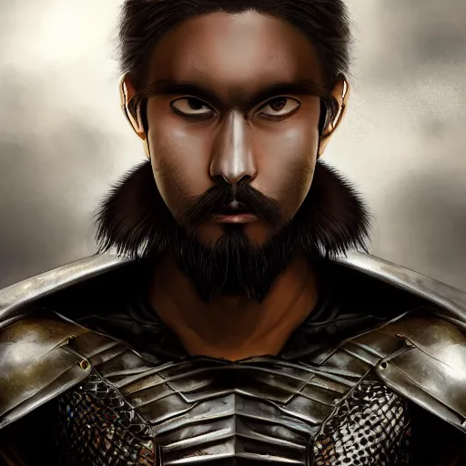 Prompt: anime of young man with facial hair, brown eyes, full body, reptile armor by akira toriyama hyper realistic, dark fantasy detailed, high definition insanely detailed, bitter, wide angle lens dark lighting, moody lighting