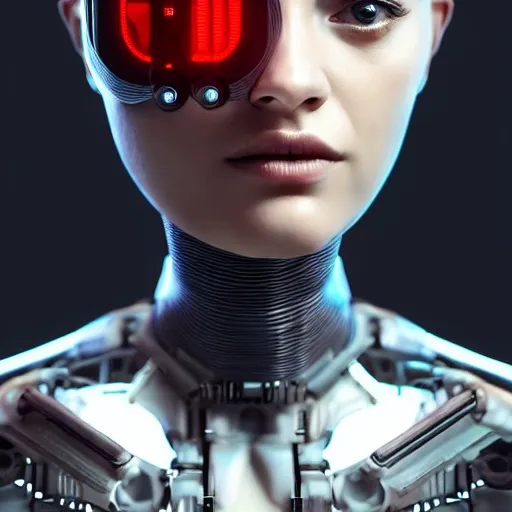 Image similar to Mechanical Cyberpunk Female Android, Upper-torso, intricate, elegant, super highly detailed, professional digital painting, artstation, concept art, smooth, sharp focus, no blur, no dof, extreme illustration, Unreal Engine 5, Photorealism, HD quality, 8k resolution, cinema 4d, 3D, beautiful, cinematic, art by artgerm and greg rutkowski and alphonse mucha and loish and WLOP