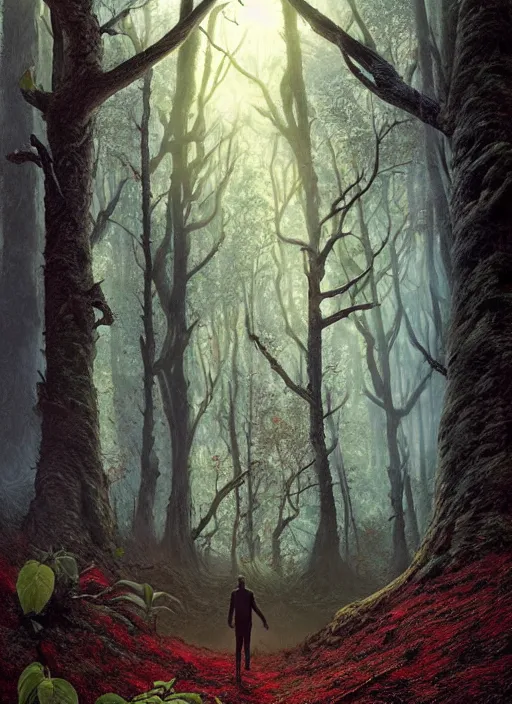 Prompt: hyper realistic eerie aylum far away in the woods, gorgeous lighting, blue sky, highly detailed, lush forest by zdzisław beksinski and norman rockwell and greg rutkowskiweta studio, and lucasfilm