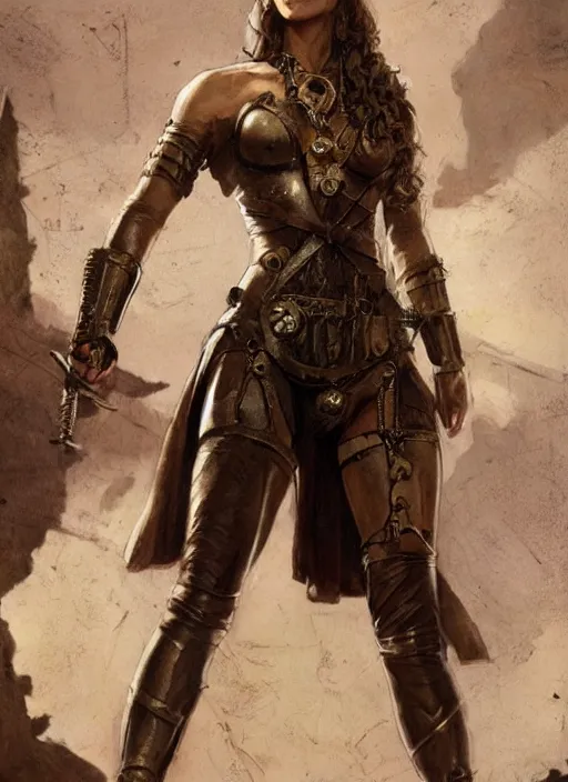 Prompt: highly detailed steampunk gal gadot standing, blond, steel age : leonardo da vinci, greg rutkowski, magali villeneuve