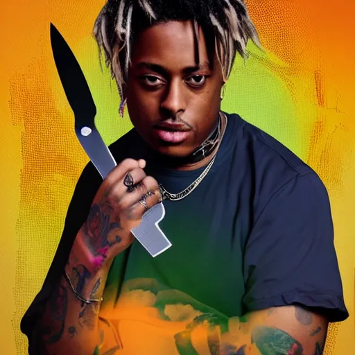 Image similar to juice wrld holding up a knife digital art 4 k the detailed super realistic