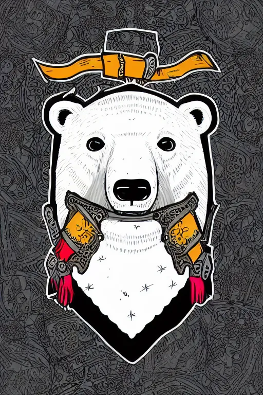 Image similar to Portrait of a polar bear in samurai armor, knight, medieval, sticker, colorful, illustration, highly detailed, simple, smooth and clean vector curves, no jagged lines, vector art, smooth