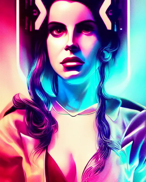 Image similar to portrait of lana del rey as a cyberpunk cyborg. sci - fi intricate abstract. intricate artwork, tear drops, roses, by tooth wu, wlop, beeple, dan mumford. concept art, octane render, trending on artstation, greg rutkowski, asymmetrical, cinematic arthouse, key art, hyper realism, iridescent accents