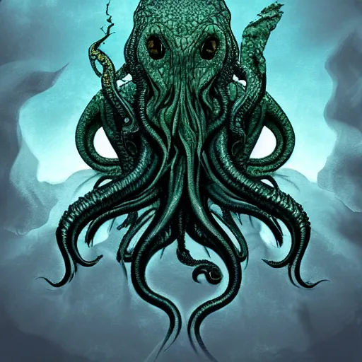 Prompt: cthulhu rising from the ocean, digital art, 4k, dark