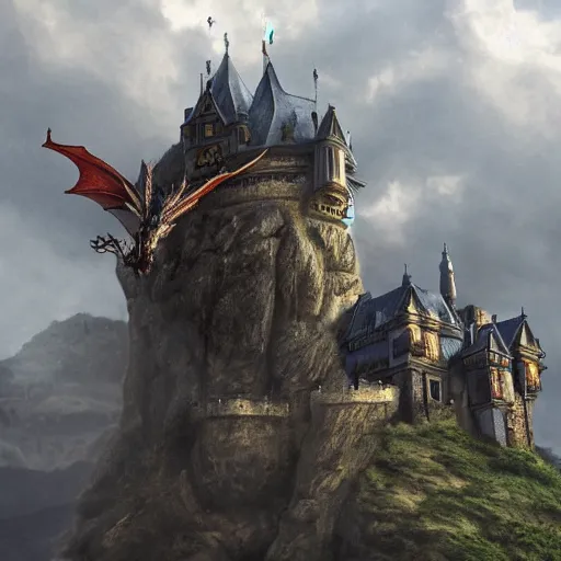 Prompt: a dragon flying above a castle, 8 k concept art