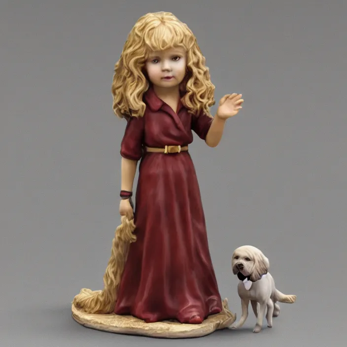 Image similar to 80mm resin detailed miniature of a Girl and a Dog, wavy hair, Product Introduction Photos, 4K, Full body,