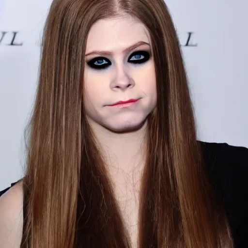 Image similar to semi - long light brunette, lop eared, black eye shadow, small nose, small mouth, triangle shaped face, avril lavigne face shape