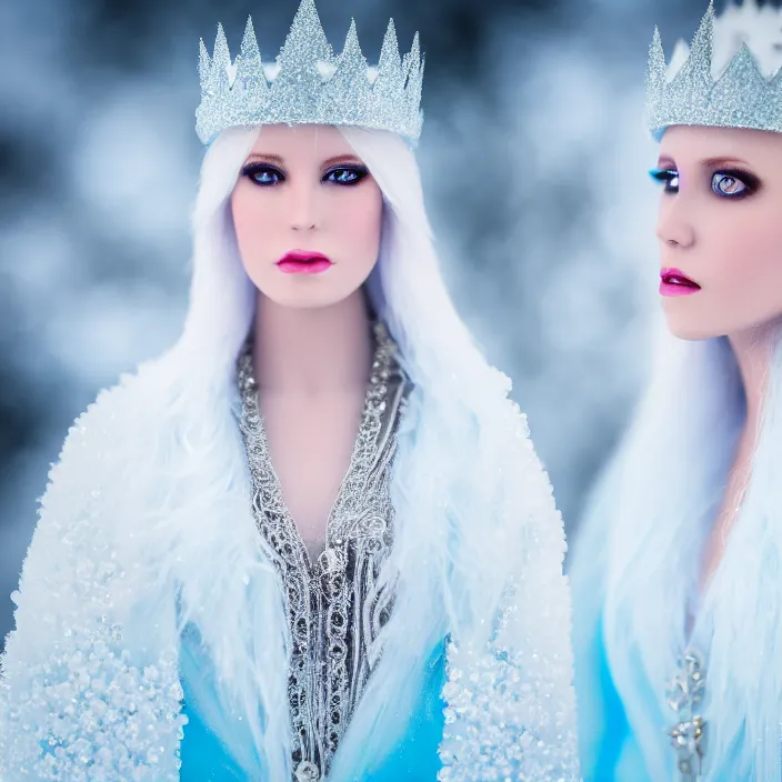 Image similar to professional photograph of a real - life ice queen with ornate robes. extremely detailed. dslr. 2 0 0 mm 8 k