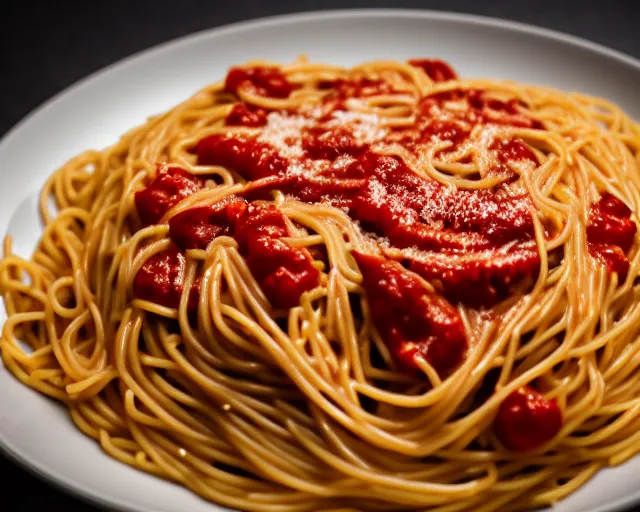 Image similar to elon musk face in a plate of spaghetti, dof and bokeh