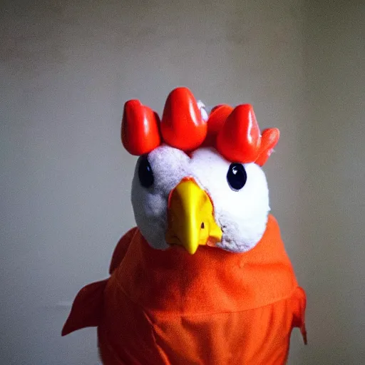 Prompt: cute chicken dressed as an inmate