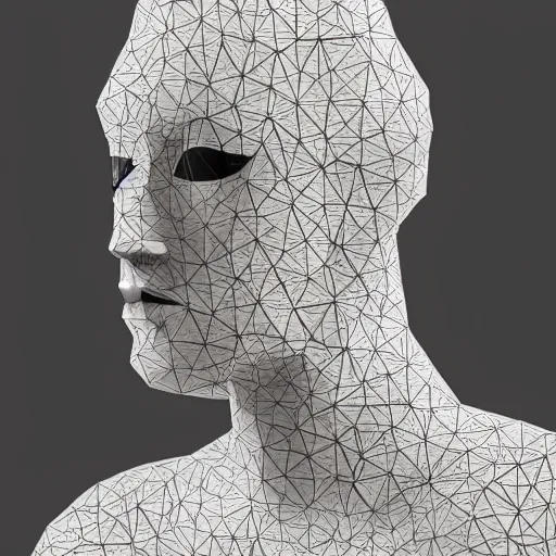 Prompt: a mannequin with abstract geometric patterns of porcelain tiles on it's exterior, hyperrealism, octane, cgsociety, 8 k