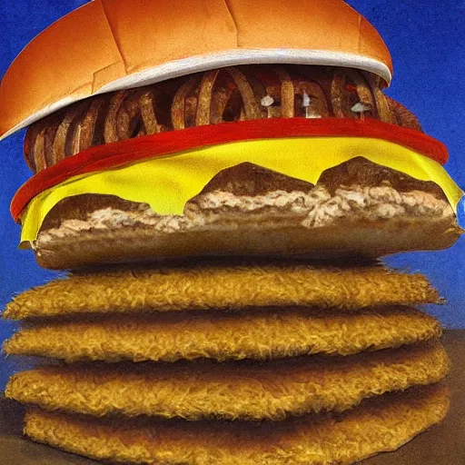 Prompt: a cat made of hamburgers, detailed digital art by salvadore dali,