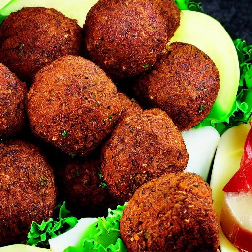 Image similar to macro shot falafel, medium-rare, studio lighting, high quality, award winning, 4k,