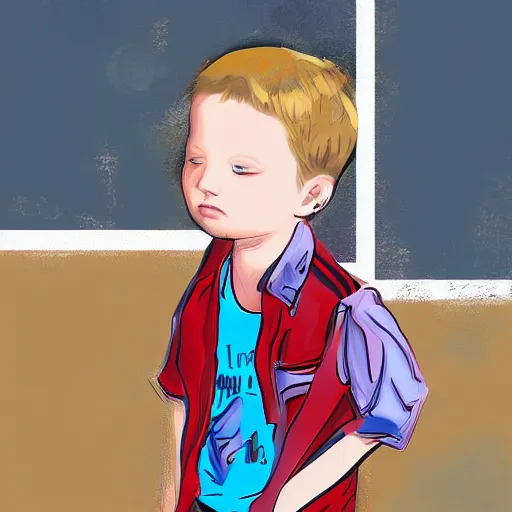 Image similar to young troublemaker, in school suspension, digital art