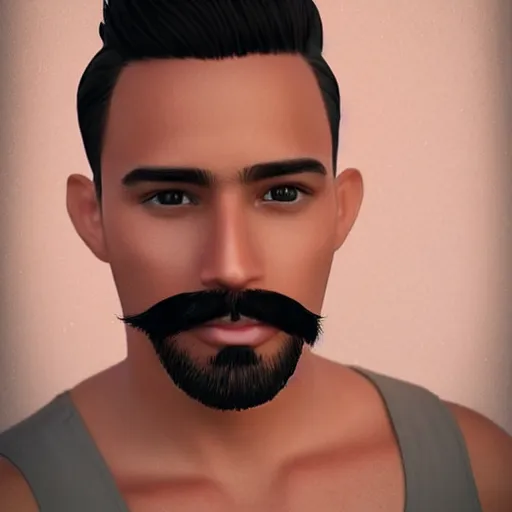 Image similar to Instagram Selfie of a handsome Latino male with tan shiny skin, well-gelled hair, a moustache and beard, first-person view, photorealistic imagery, trending on artstation, 4k, 8k