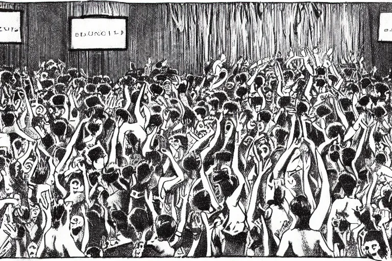 Prompt: a packed dance floor at a nightclub, illustration by maurice sendak, award winning illustration, highly detailed