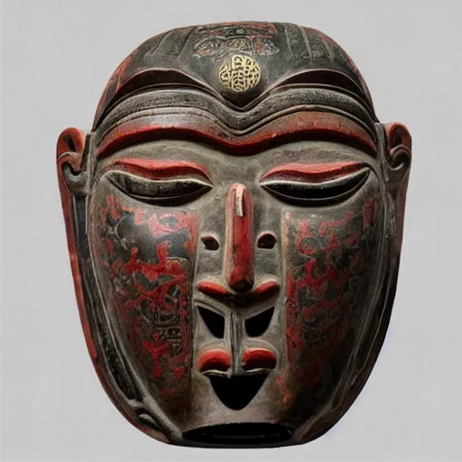 Image similar to a very detailed and beautiful chinese style ancient mask, realistic photo