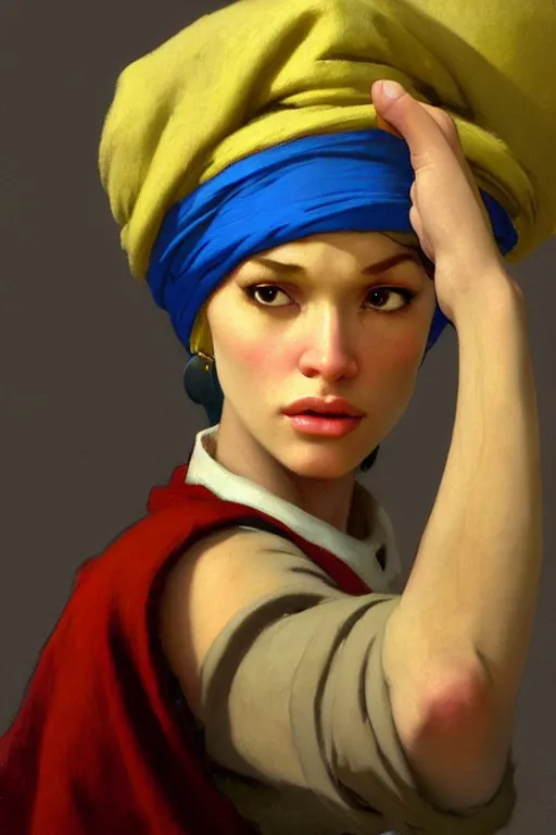 Image similar to full character portrait team fortress 2 video game character art not the girl with the pearl earring character design, painting by gaston bussiere, katsuya terada, nc wyeth, greg rutkowski, craig mullins, vermeer, frank frazetta, mucha, tom of finland, trending on artstation, jeffery catherine jones