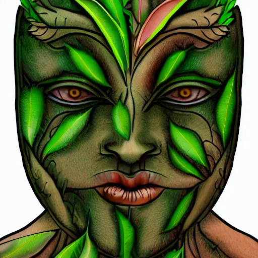 Image similar to green man face leaves and foliage for skin