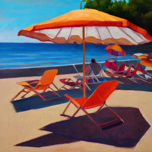 Prompt: an italian beach full of umbrellas and sun chairs, oil painting