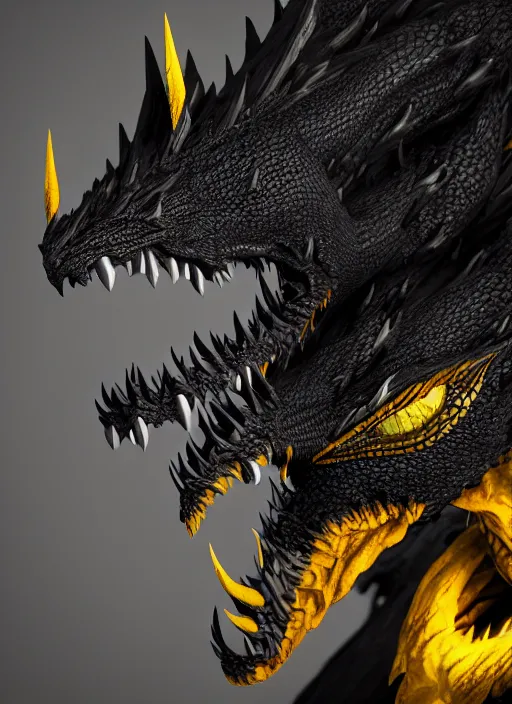 Prompt: black dragon with yellow eyes, dnd, realistic, photorealistic, ultra detailed, trending on artstation, octane render, 4 k, 8 k