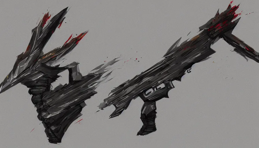 Image similar to weapon design by jama jurabaev, trending on artstation, high quality, brush stroke, for aaa game