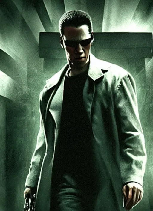 Image similar to film still of a goat as neo in the matrix, gameplay, 8 k, hd