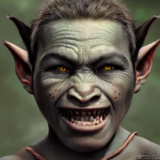 Image similar to a detailed portrait of a child orc boy, fantasy art illustration, incredibly highly detailed and realistic, 8 k, sharp focus