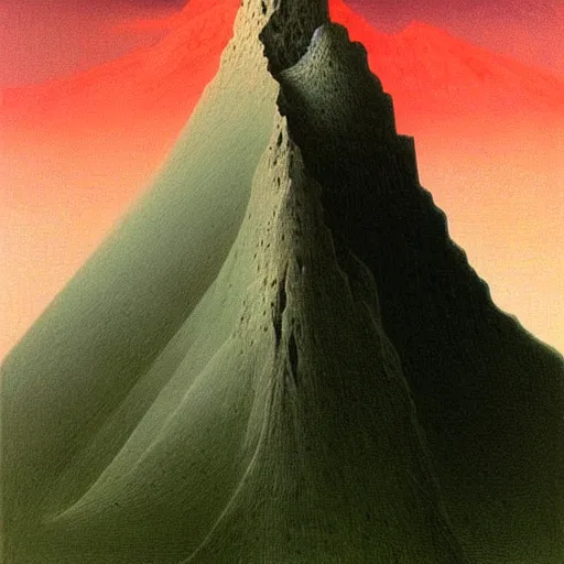 Image similar to A mountain look like a women, by Artgem and Zdzislaw Beksinski