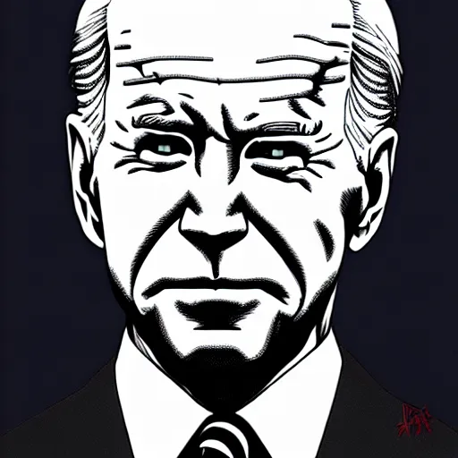 Image similar to Joe Biden standing with his arms crossed looking sinister, by Tsutomu Nihei, highly detailed