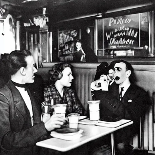 Image similar to 1 9 5 0 photograph of vampires in a cafe in paris