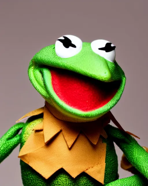 Prompt: A studio portrait of Kermit the Frog, highly detailed, 90mm, f/1.4