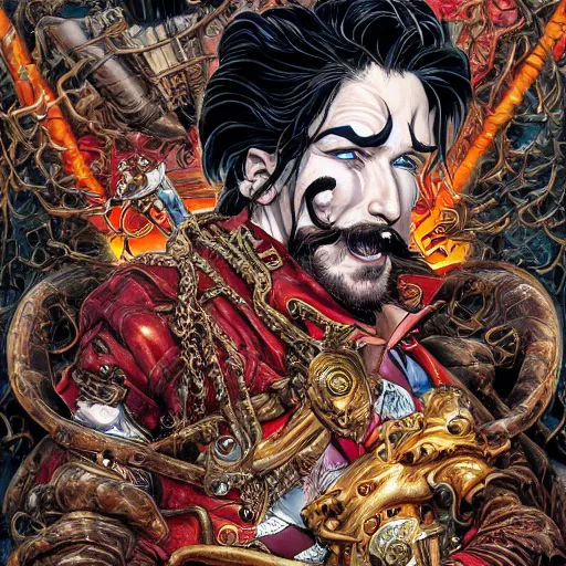 Image similar to portrait of crazy captain hook, symmetrical, hyper detailed, by yoichi hatakenaka, masamune shirow, josan gonzales and dan mumford, ayami kojima, takato yamamoto, barclay shaw, karol bak, yukito kishiro