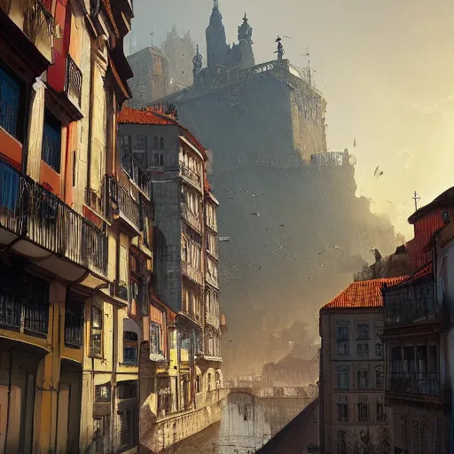 Image similar to the city of porto in portugal, dreamy landscape, darek zabrocki, karlkka, trending on artstation, 8 k