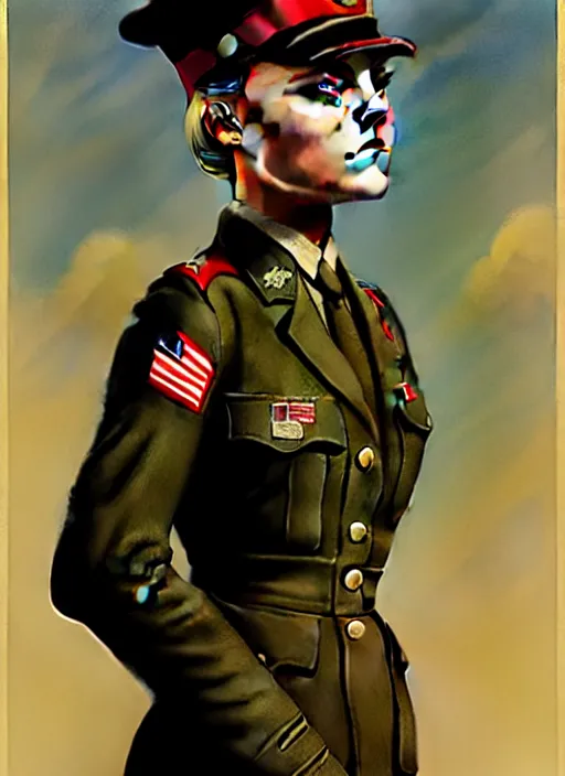 Image similar to annasophia robb in a war world II uniform, looking furious, startled, stockings, looking seductively attire by Greg Rutkowski, John Singer Sargent, Bryan Lee O'Malley, Edward Hopper