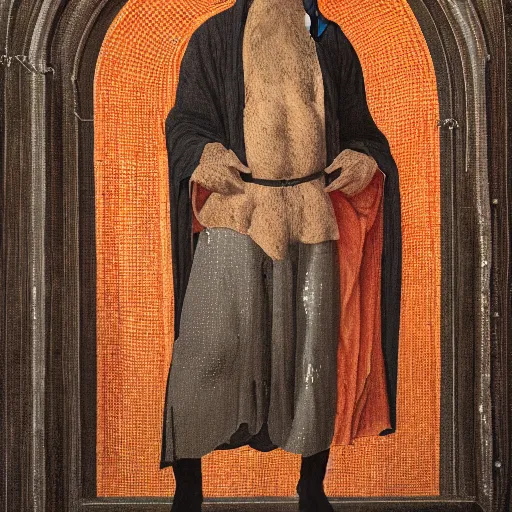 Image similar to highly detailed picture of a man with holes in his robes, religious man wearing clothes with huge rips, destroyed clothes, medieval background, mystic, 8 k